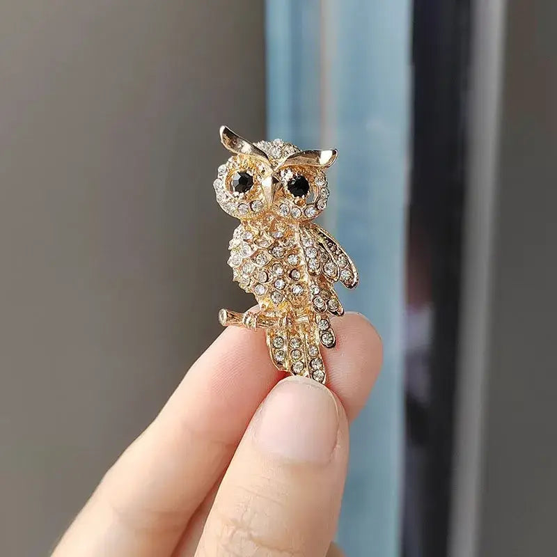 Radiant Vintage Owl Brooch with Rhinestones - 2.7 x 1.5 in