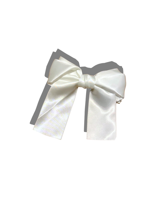 Handmade Satin Hair Bow Clip - White