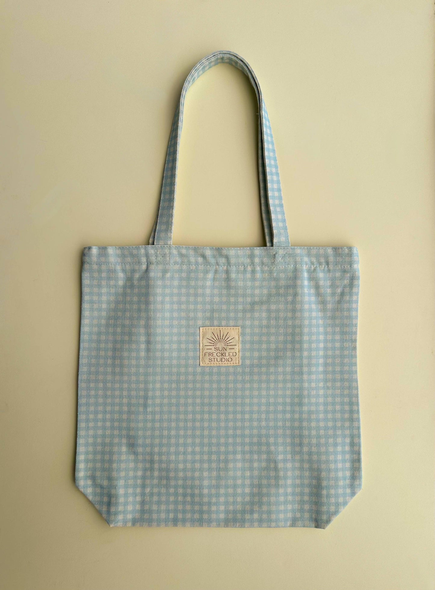 Blue Gingham Tote Bag: Wide