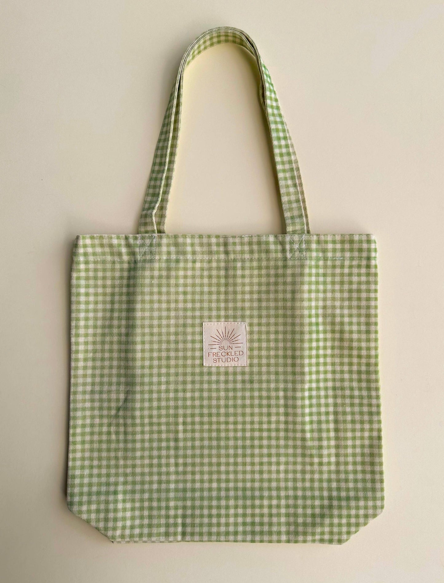 Sage Gingham Tote Bag: Wide
