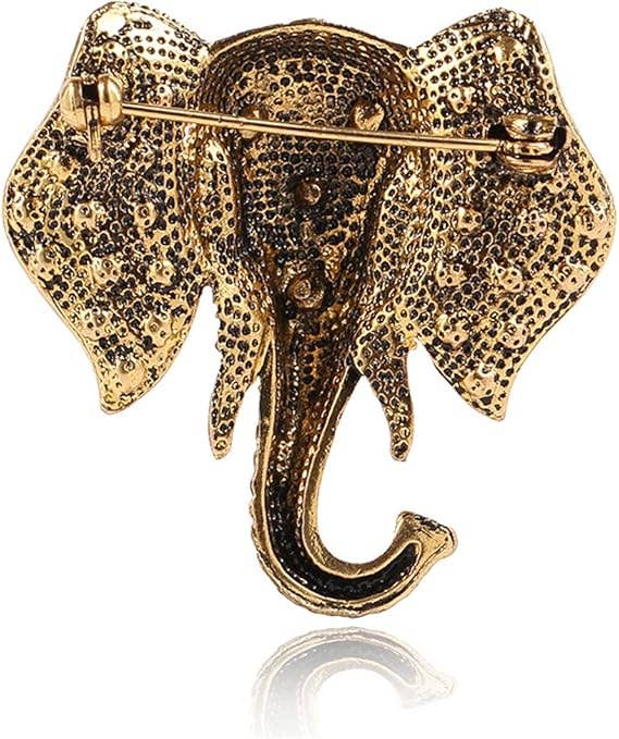 Sparkling Elephant Head Brooch – Crystal Accent Pin: Gold