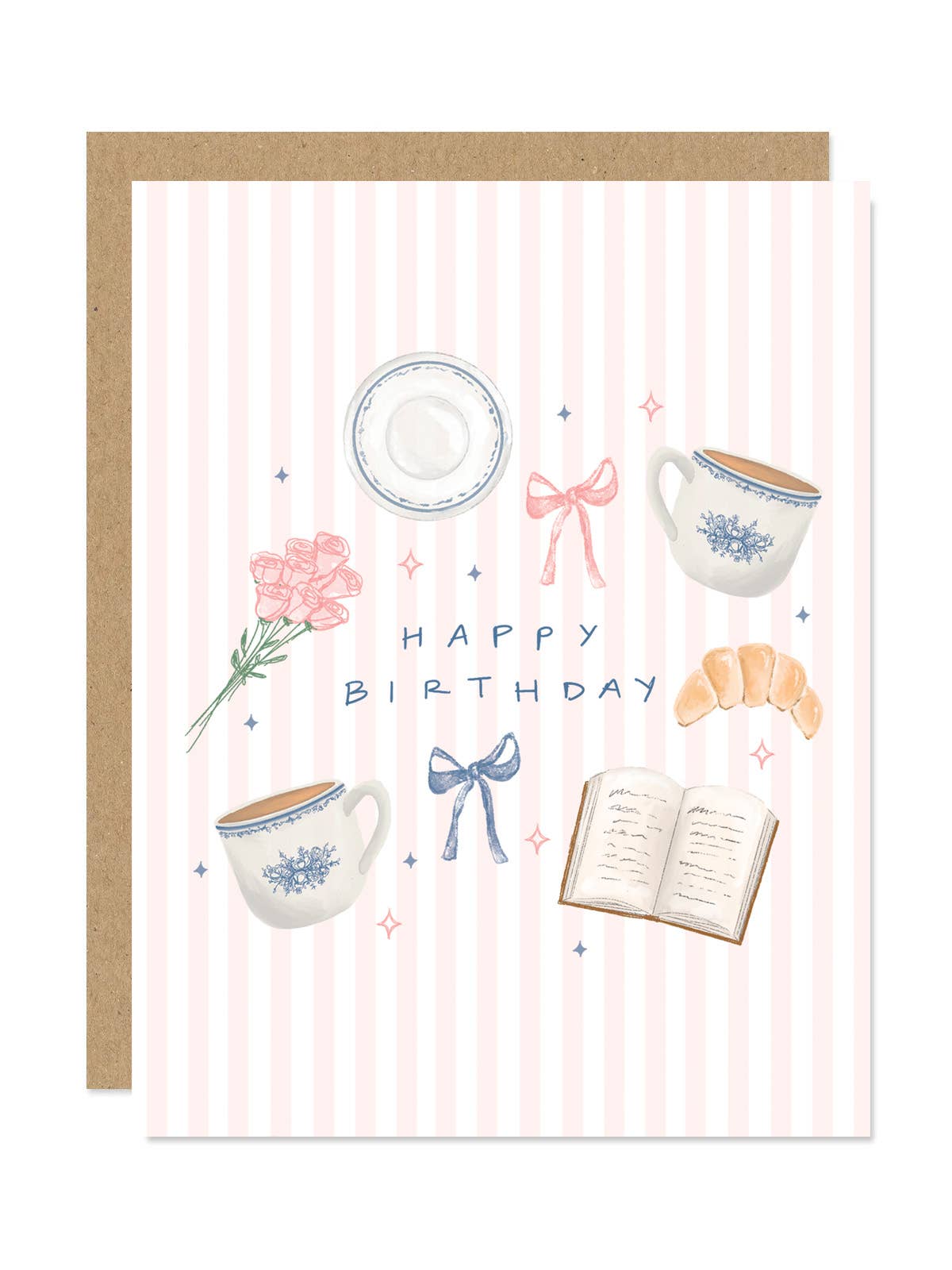 Whimsical Reading Coffee Happy Birthday Card