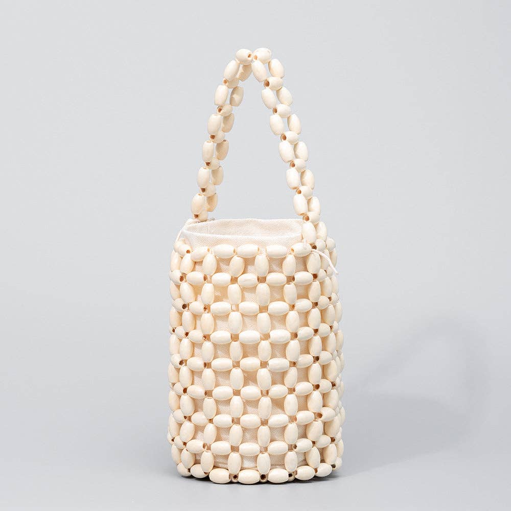 Wooden Bead Bucket Handmade Bags - Beige