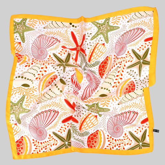 Colorful Sea Themed Silky Square Scarf: Yellow