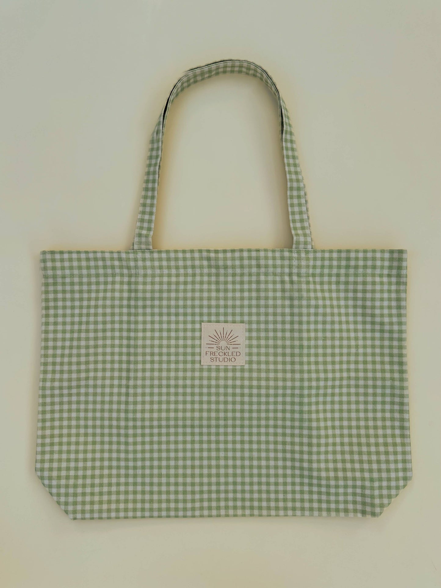 Sage Gingham Tote Bag: Wide