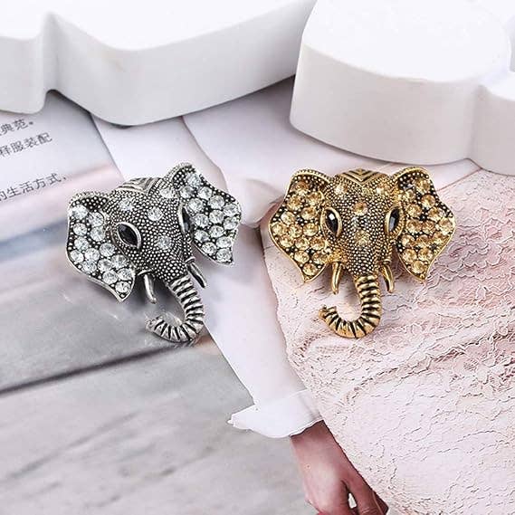 Sparkling Elephant Head Brooch – Crystal Accent Pin: Gold