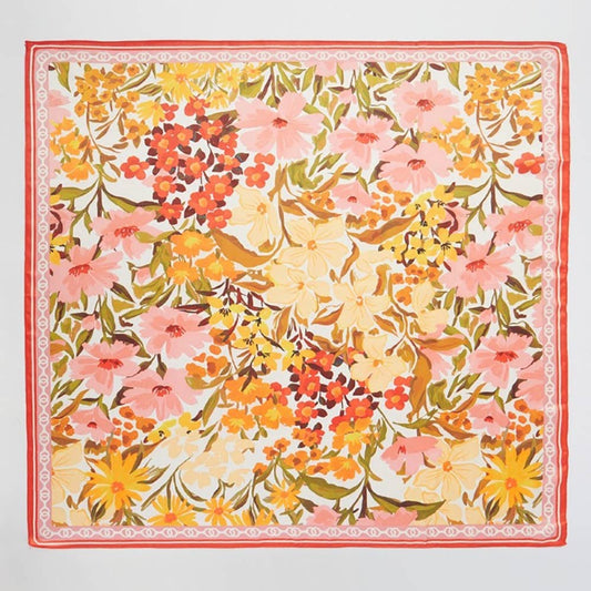Colorful Flower Garden Print Square Bandana Scarf - Pink