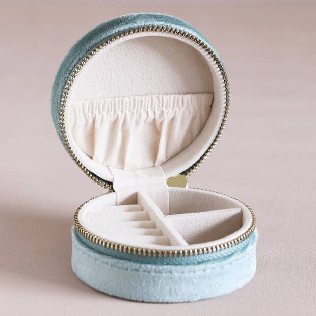 Mint Green Round Velvet Jewelry Box