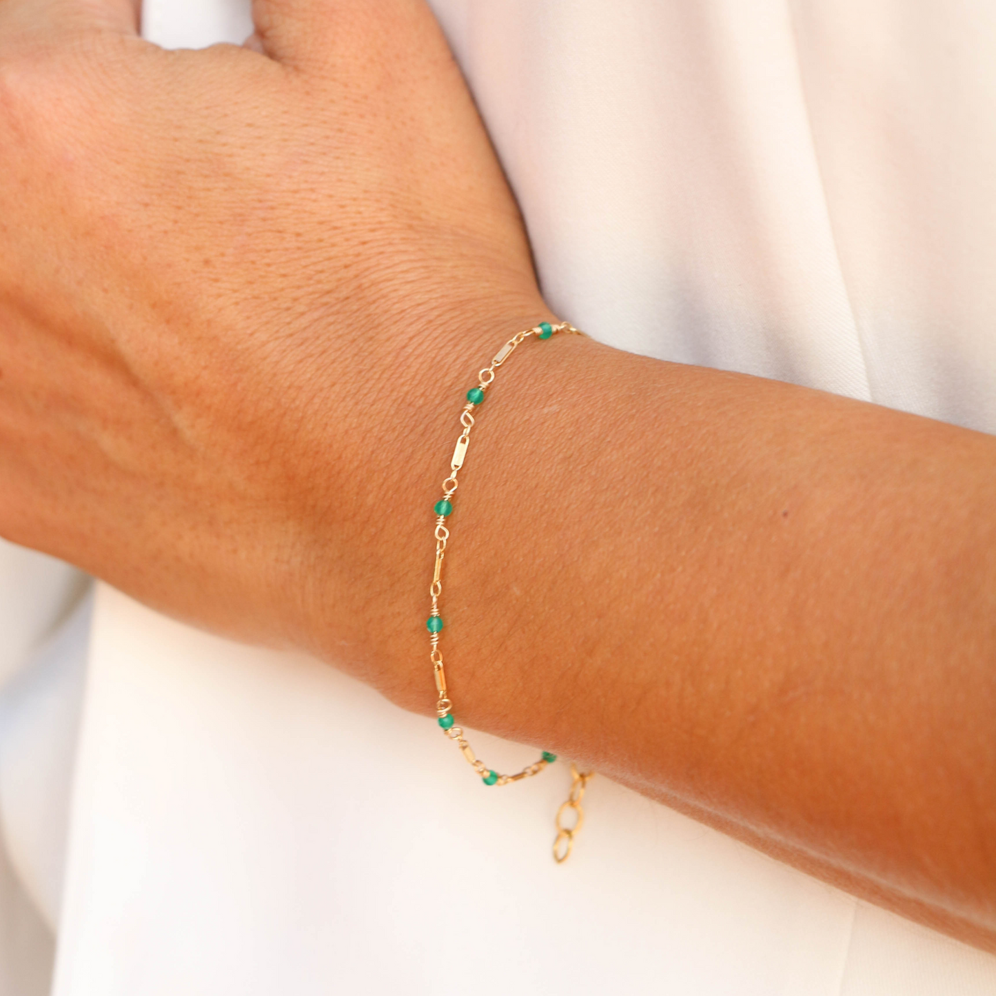 Bar Chain Bracelet - Green Onyx